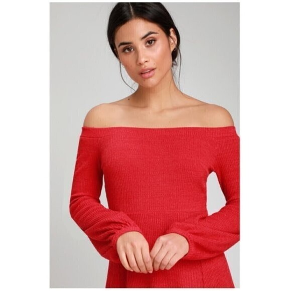 Lulu's Flare Enough Red Off-The-Shoulder Long Sleeve Skater Mini Dress Size XS - Picture 10 of 10